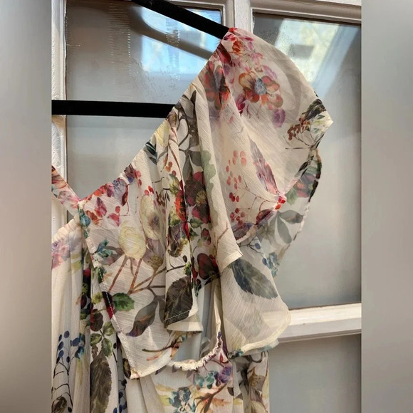 Jessica Simpson Maternity Cream Floral Asymmetrical Chiffon Ruffle Dress Size S - Picture 5 of 14